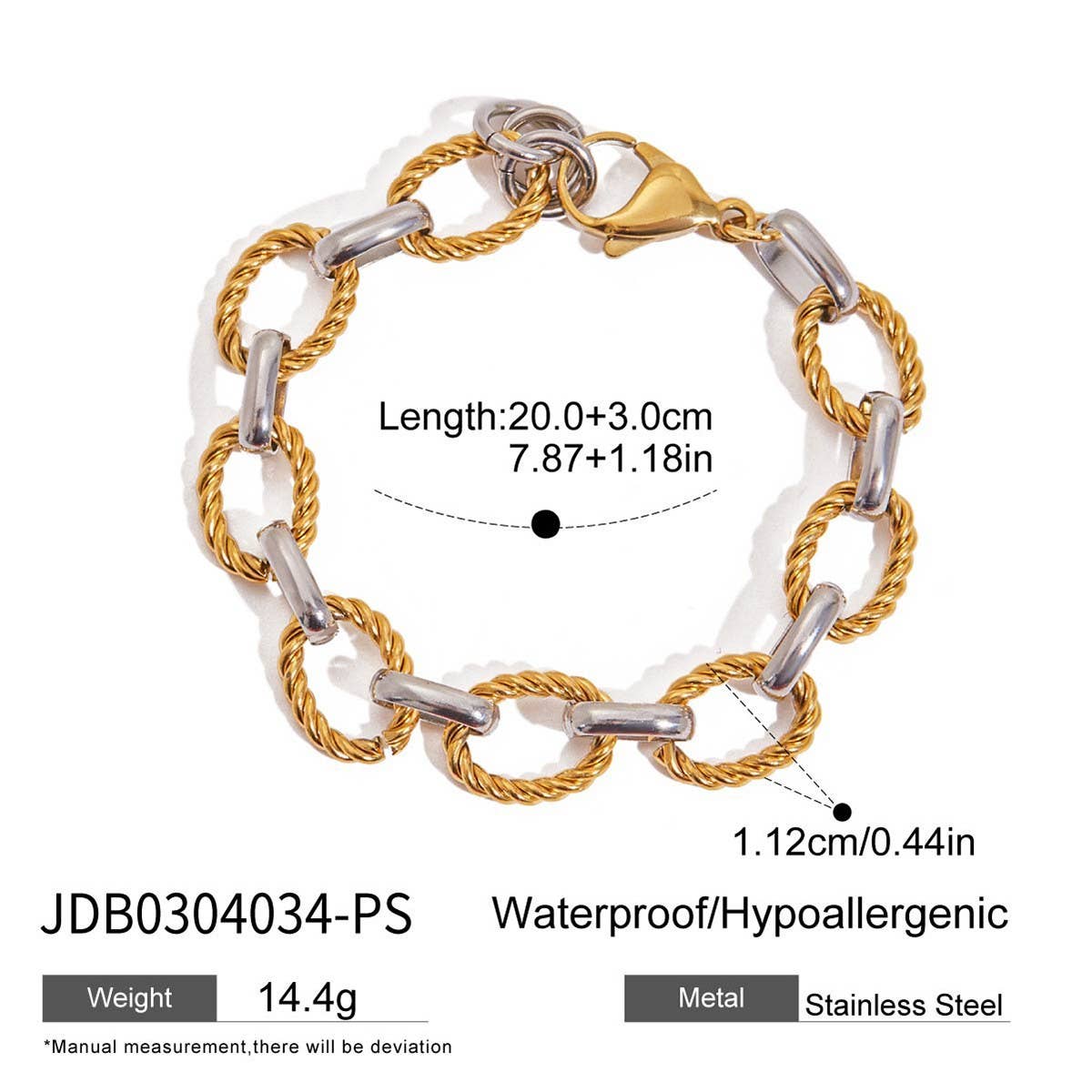 Modern 18K Gold Silver Rope Cross Chain Bracelet