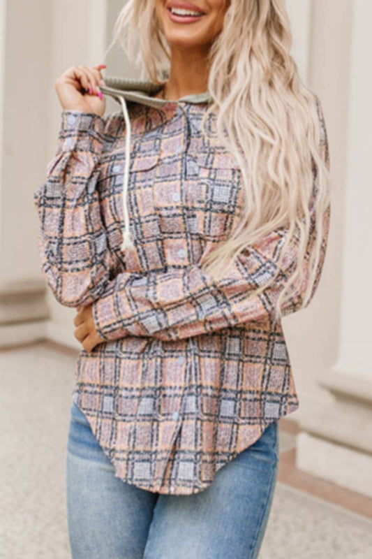 CWOHOL1044_HOODED DRAWSTRING LONG-SLEEVED SHIRT TOP