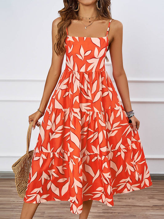 ELEGANT CAMISOLE FLORAL PRINT MID-LENGTH DRESS