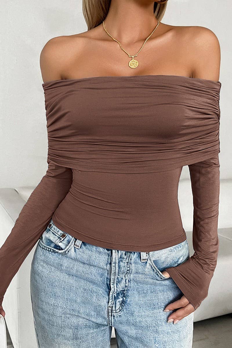 CWTTS1297_CASUAL SOLID COLOR PULLOVER ONE-SHOULDER KNITTED T