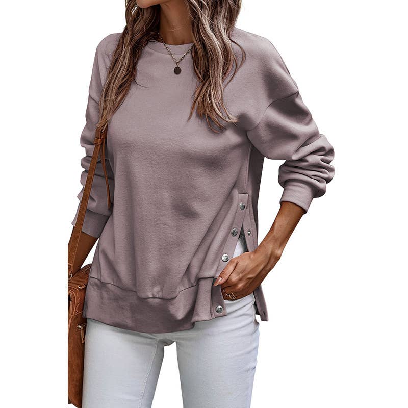 Casual style split loose long-sleeved sweatshirt