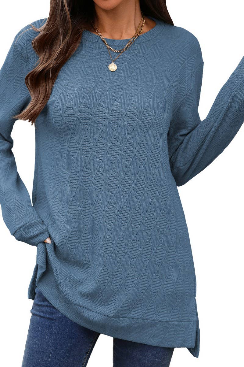 CWTBLL01293_CREW NECK SOLID KNIT LONG SLEEVE LOOSE TOP
