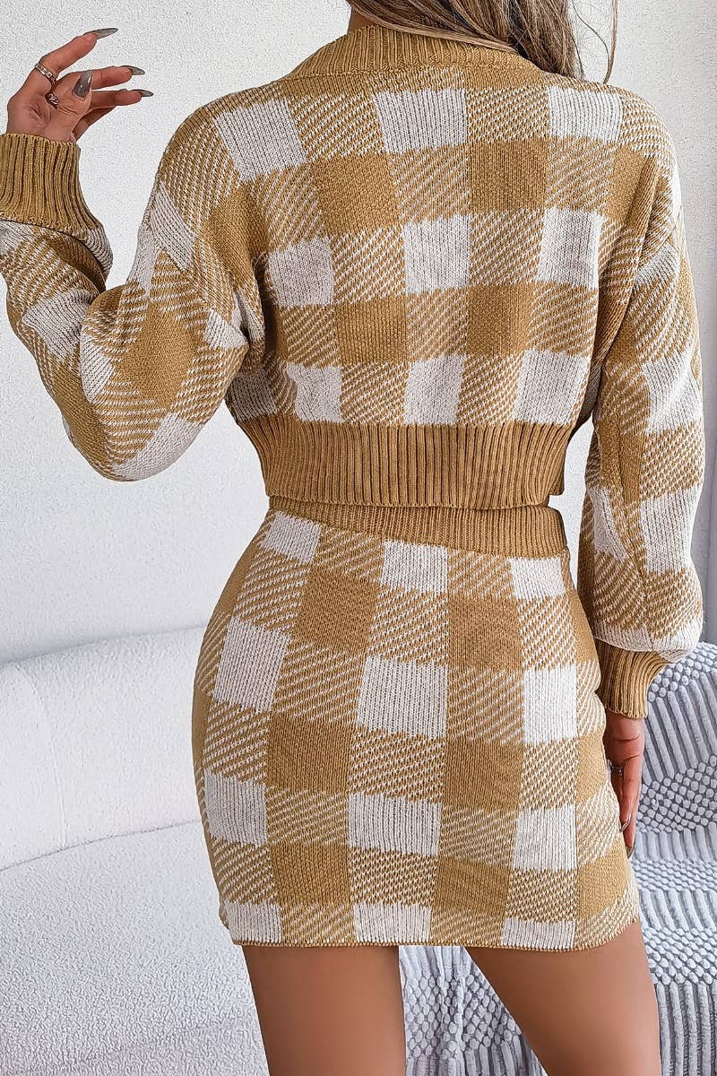 CWSS0748_WOOL PLAID LONG-SLEEVED BLOUSE SKIRT SUIT