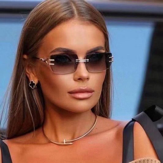 RIMLESS CUT SQUARE FRAME SUNGLASSES