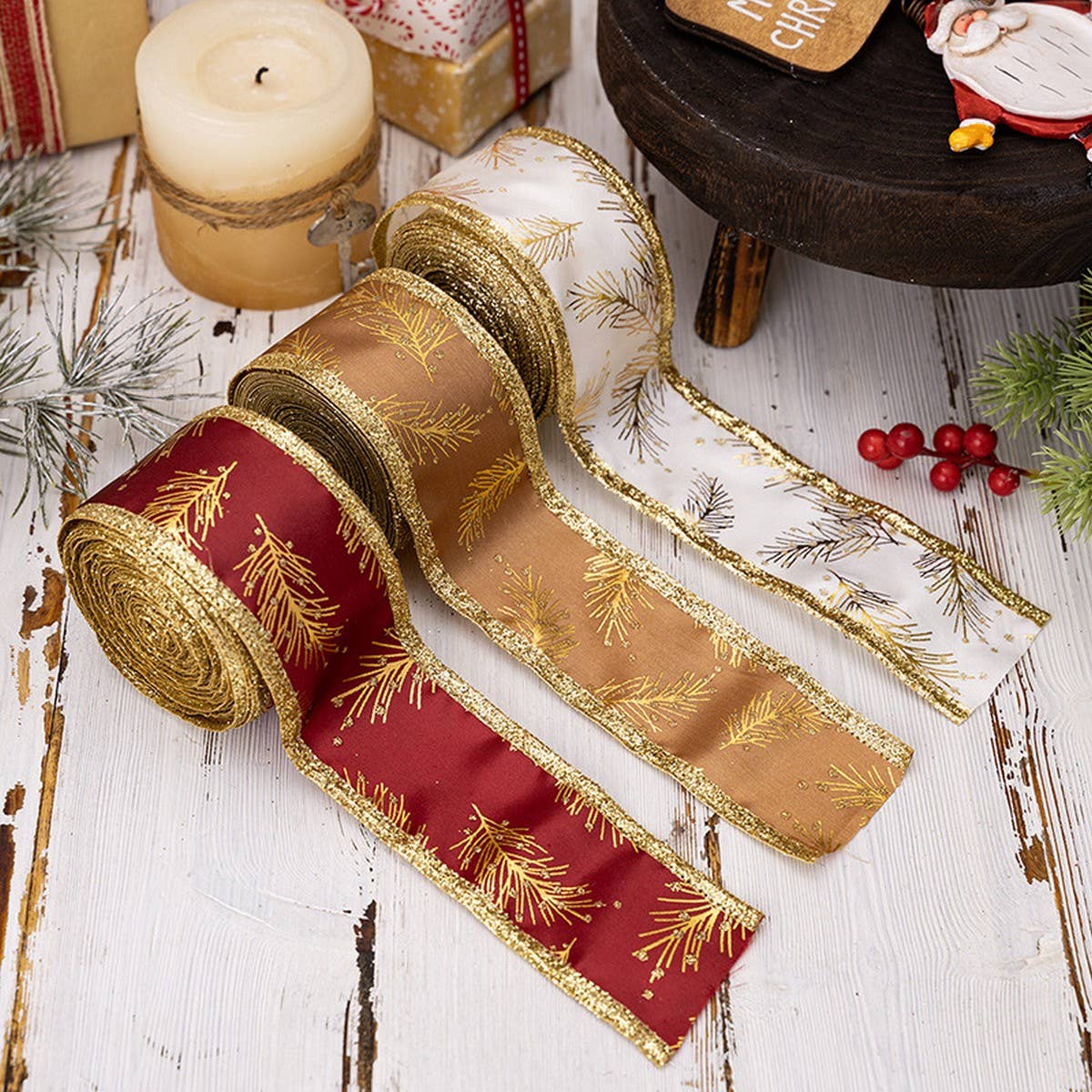 CWMM10201_CHRISTMAS GLITTER RIBBON GOLD GIFT WRAP BOW CRAFT