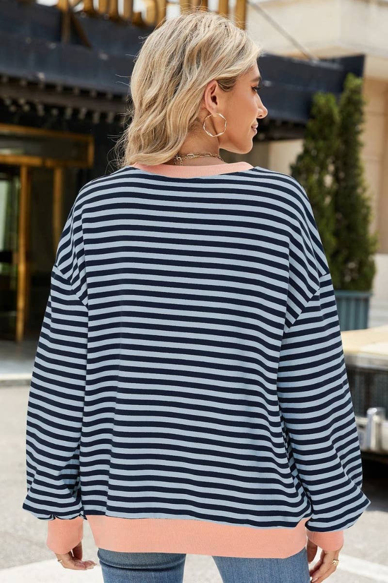 CWTBLL1888_FALL CREW-NECK STRIPED LONG-SLEEVED TOP