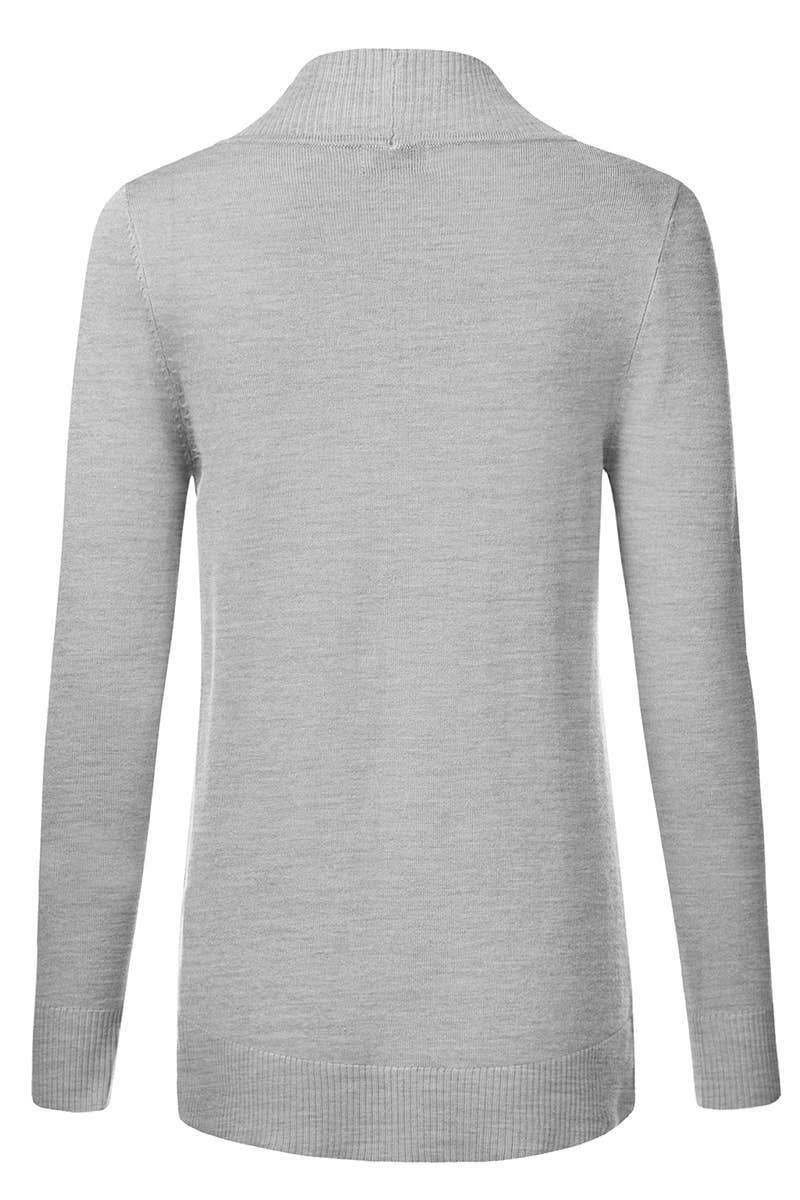 AWOCAL313_Open Front Long Sleeve Pockets Sweater Cardigan