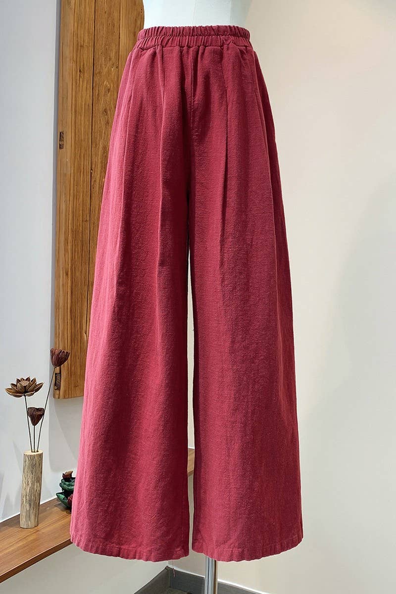 CWBLP1378_LINEN AND COTTON SAND-WASHED WIDE-LEG PANTS