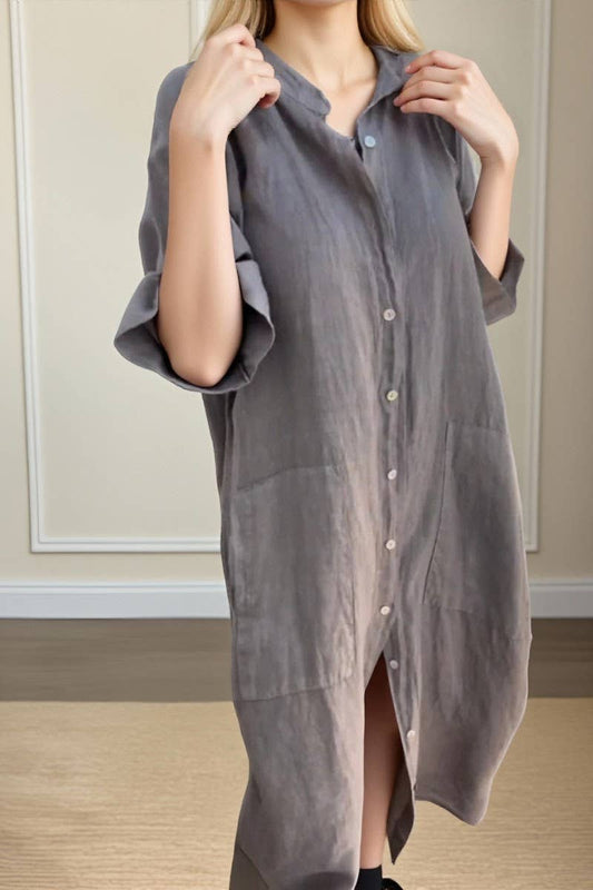 CWDMD01055_SUMMER LOOSE CASUAL MID-SLEEVE SHIRT DRESS