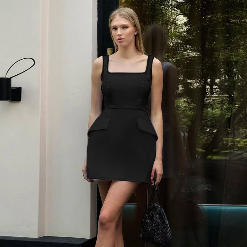 Chic Elegant Slim-Fit Square Neck Slip Dress