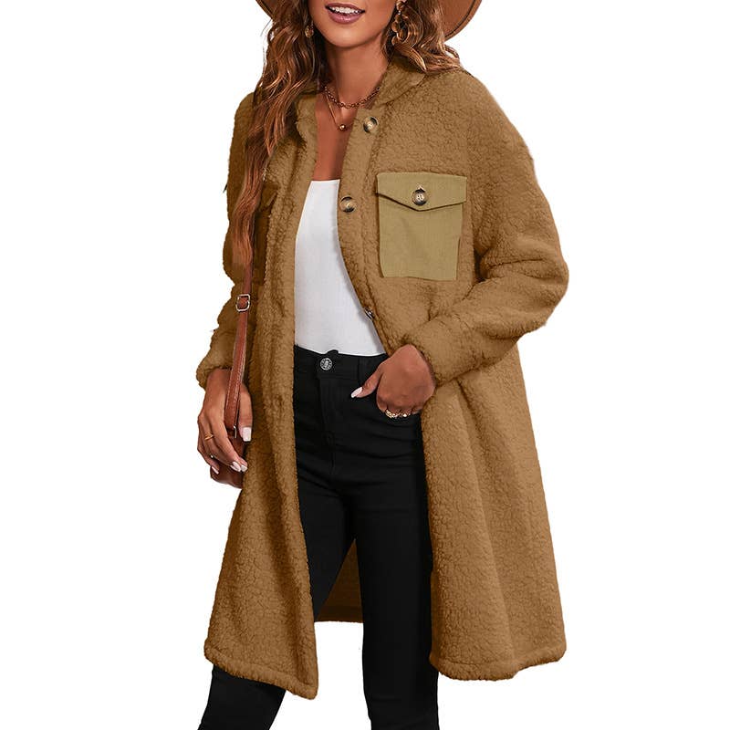 CASUAL LAMB FLEECE WARM MID-LENGTH JACKET LADY
