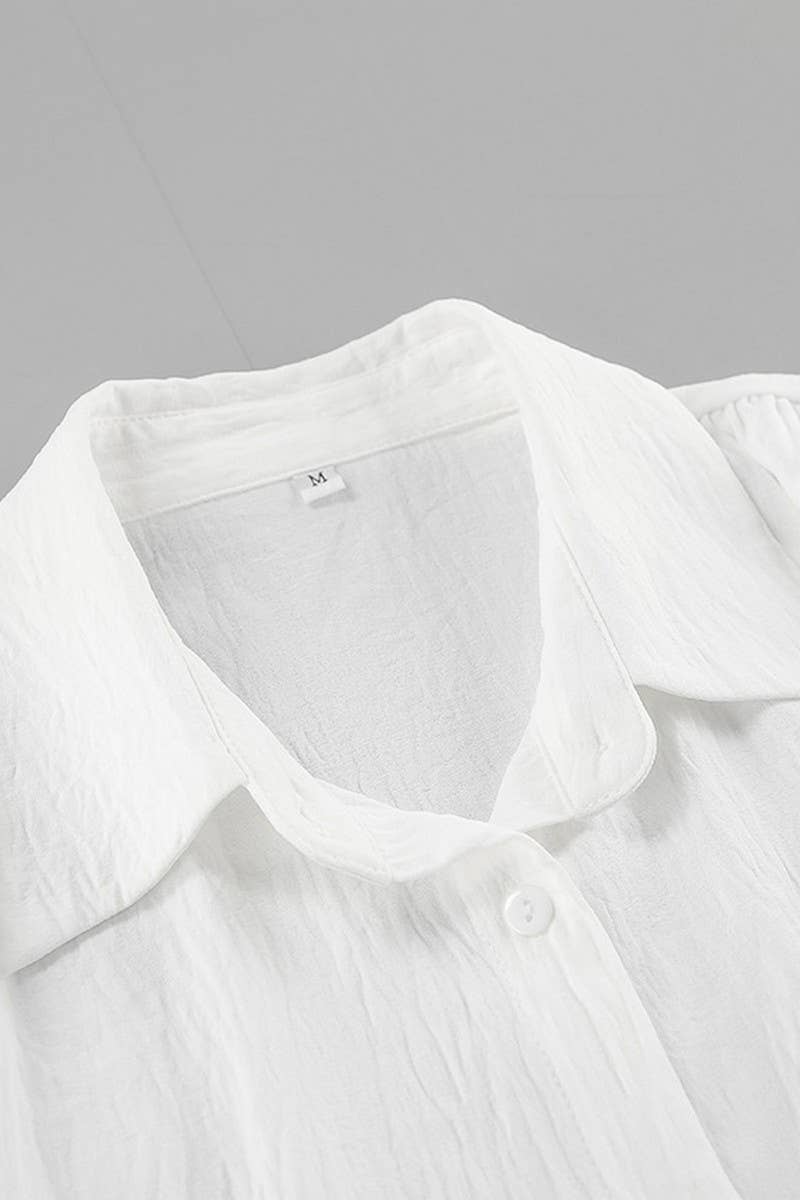 CWTBLL3356_LOOSE WHITE RIBBON TRUMPET SLEEVE SHIRT TOP