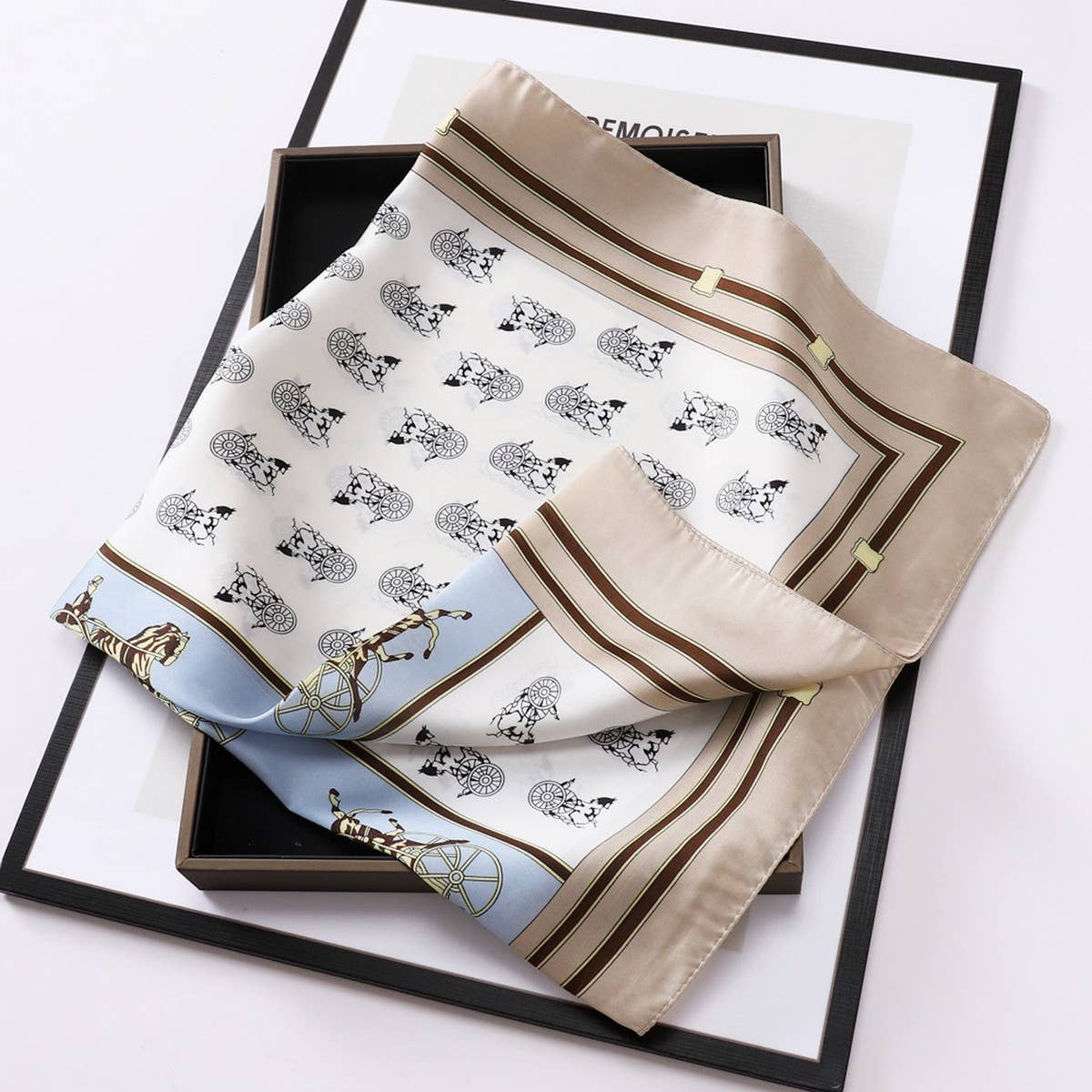 Vintage Letter Print Satin Square Scarf for Women