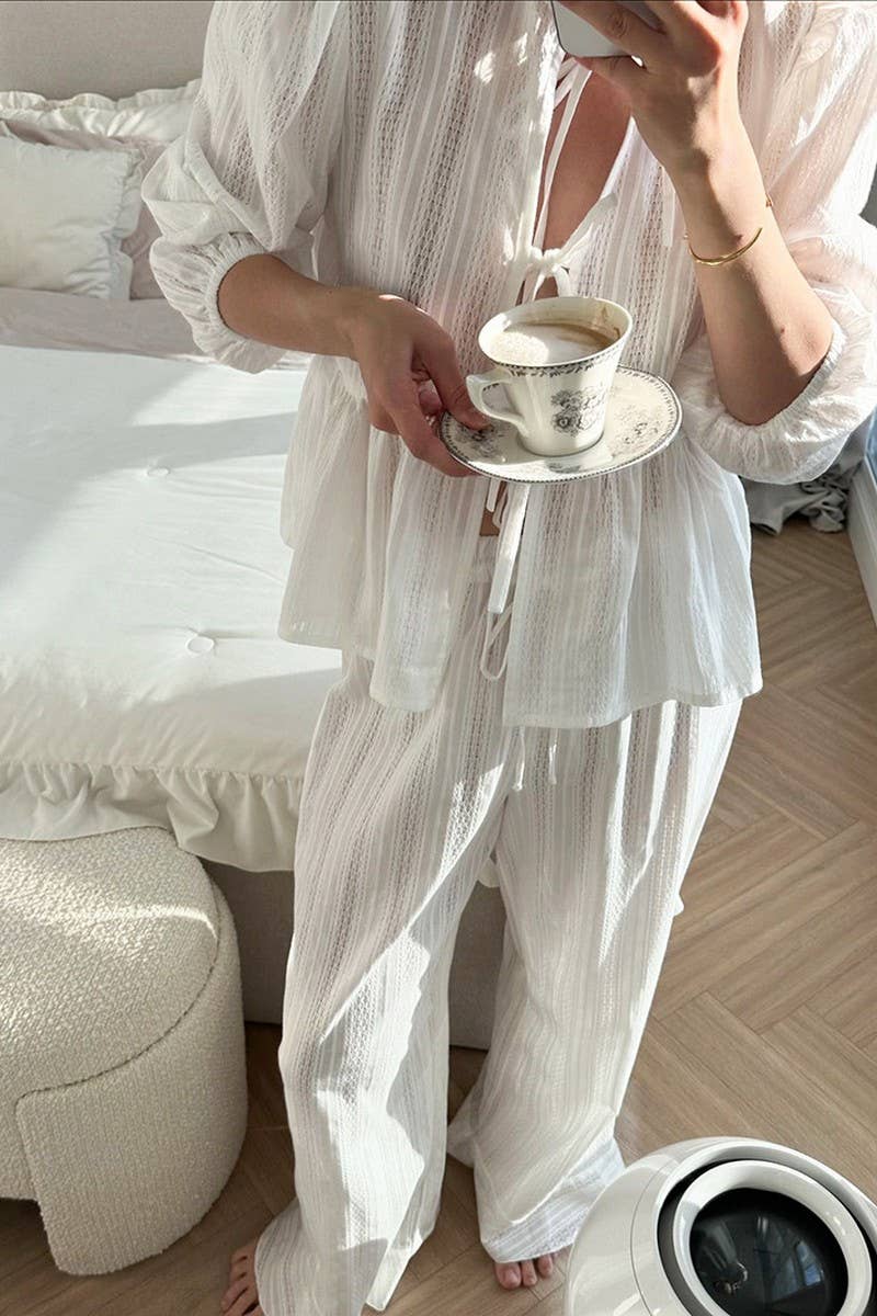 CWSPJ0280_COTTON HOLLOW LONG-SLEEVED TROUSERS PAJAMAS SET