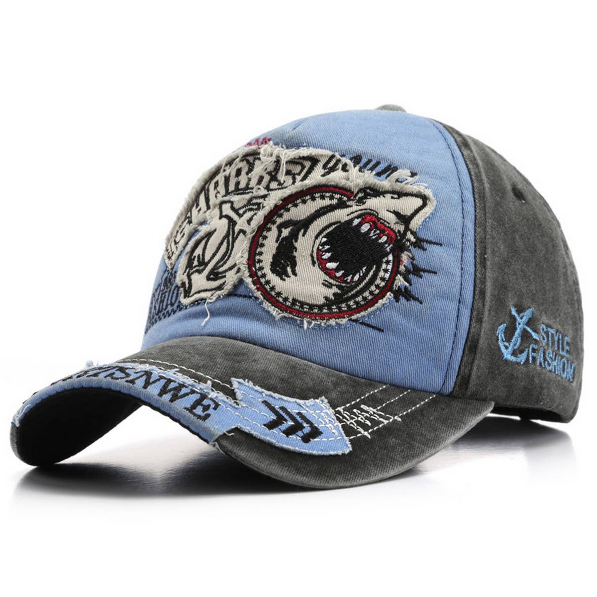 CWAH3228_NEW EMBROIDERED SHARK COWBOY BASEBALL CAP
