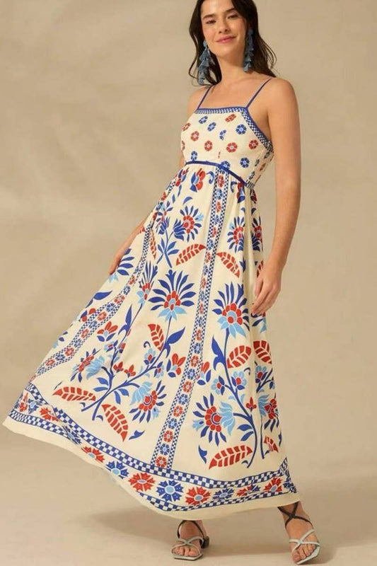 CWDMD5837_FLORAL PRINT STRAPPY BOHO VACATION DRESS