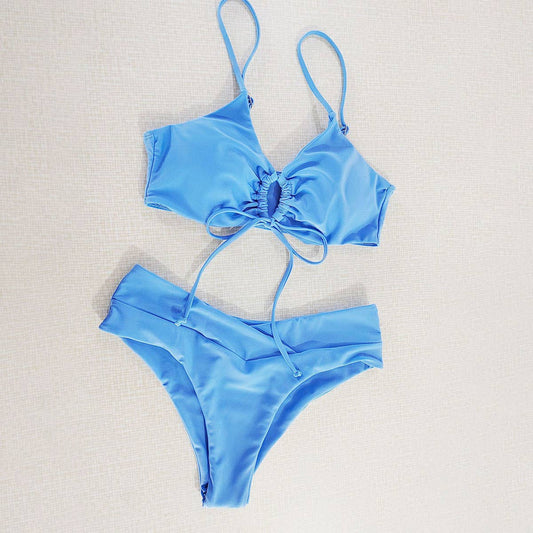 Tied Bow Bikini Set-Solid Color Sexy Swimsuit