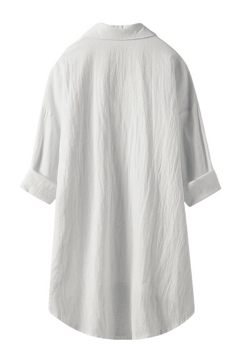 CWTSTL2876_SOLID COLOR HIGH AND LOW COTTON AND LINEN SHIRT