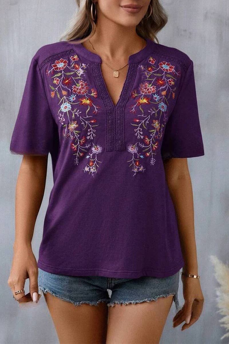 CWTTS1376_SUMMER FASHION EMBROIDERY STITCHING LACE TOP