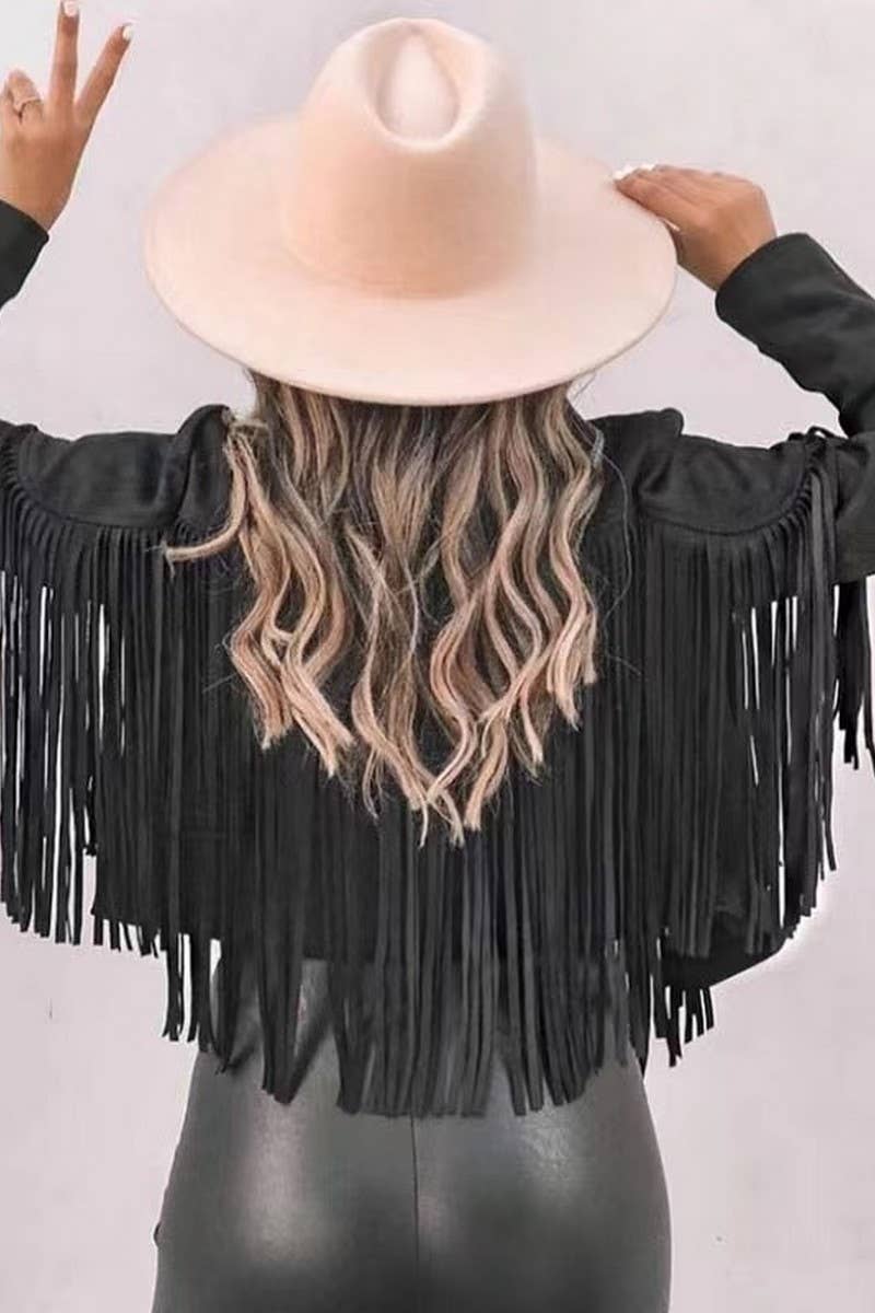 CWOCAL2295_AUTUMN WOMEN'S SHORT SLIM FIT FRINGE COAT