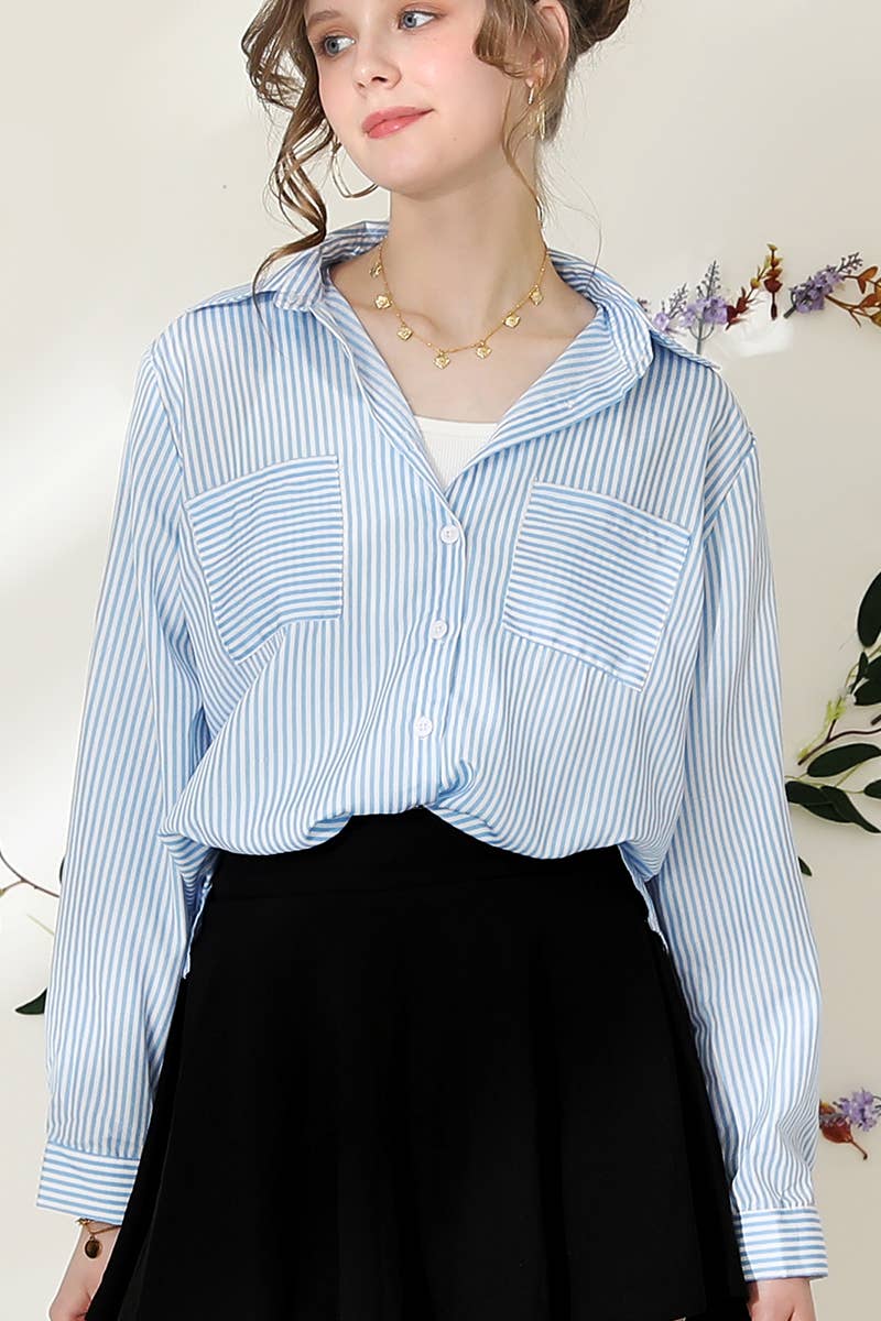 CWTSTL716_Striped Button Down Long Sleeve Collared Shirts