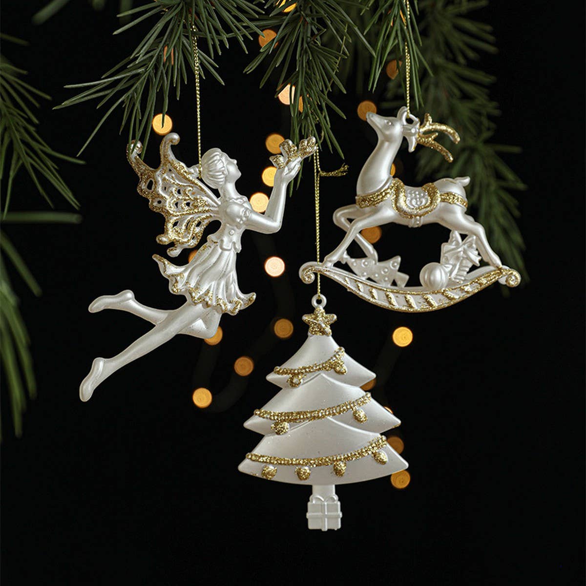 Gold Glitter Xmas Sled Santa Angel Reindeer Decor