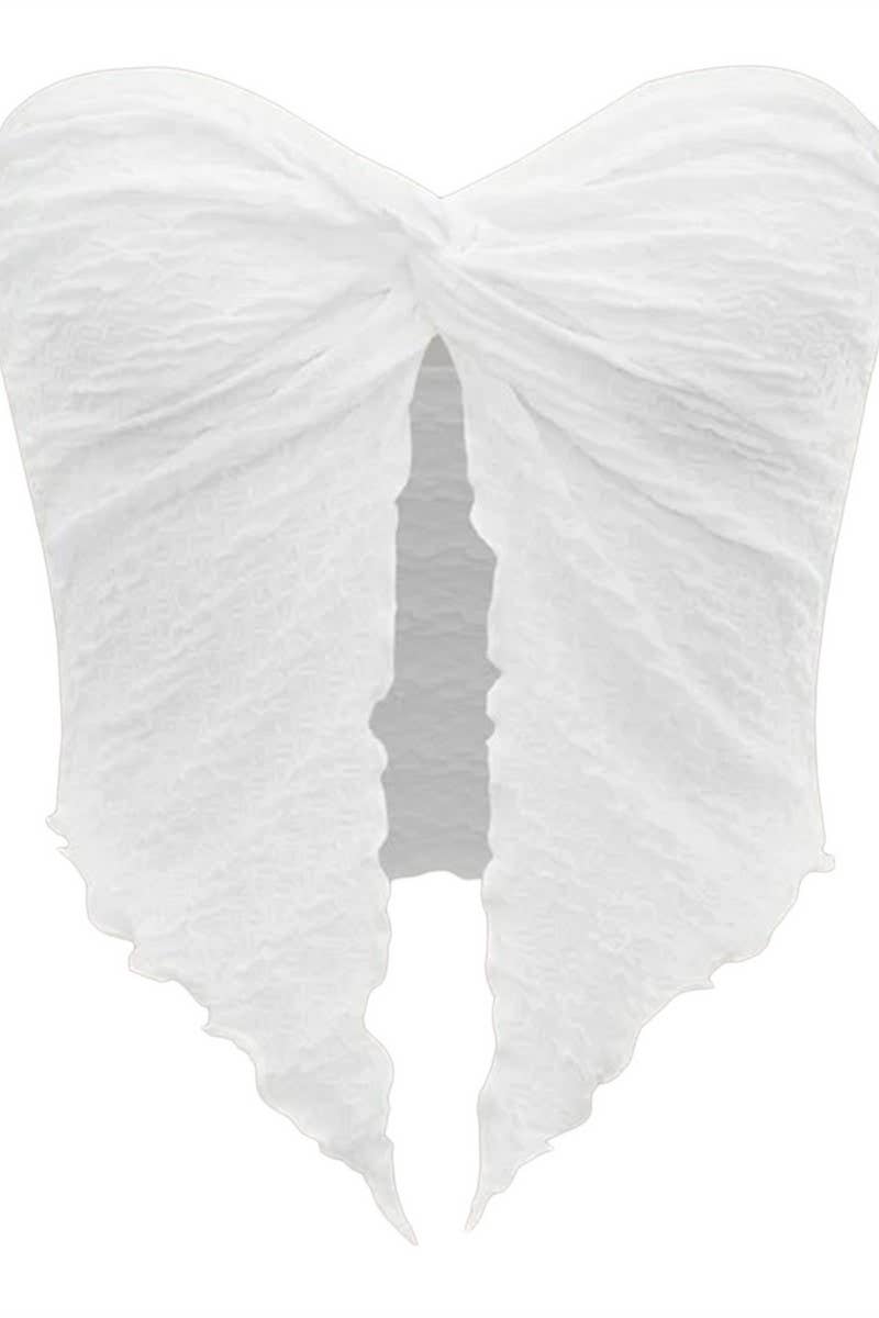 CWTTT0079_RUCHED TWIST FRONT STRAPLESS BACKLESS TOP