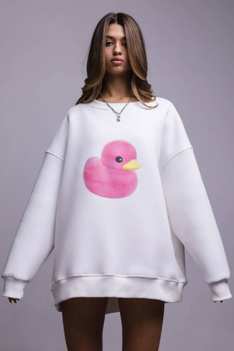 CWTBLL1691_CASUAL DUCK PRINT CREW-NECK LONG-SLEEVED HOODIE