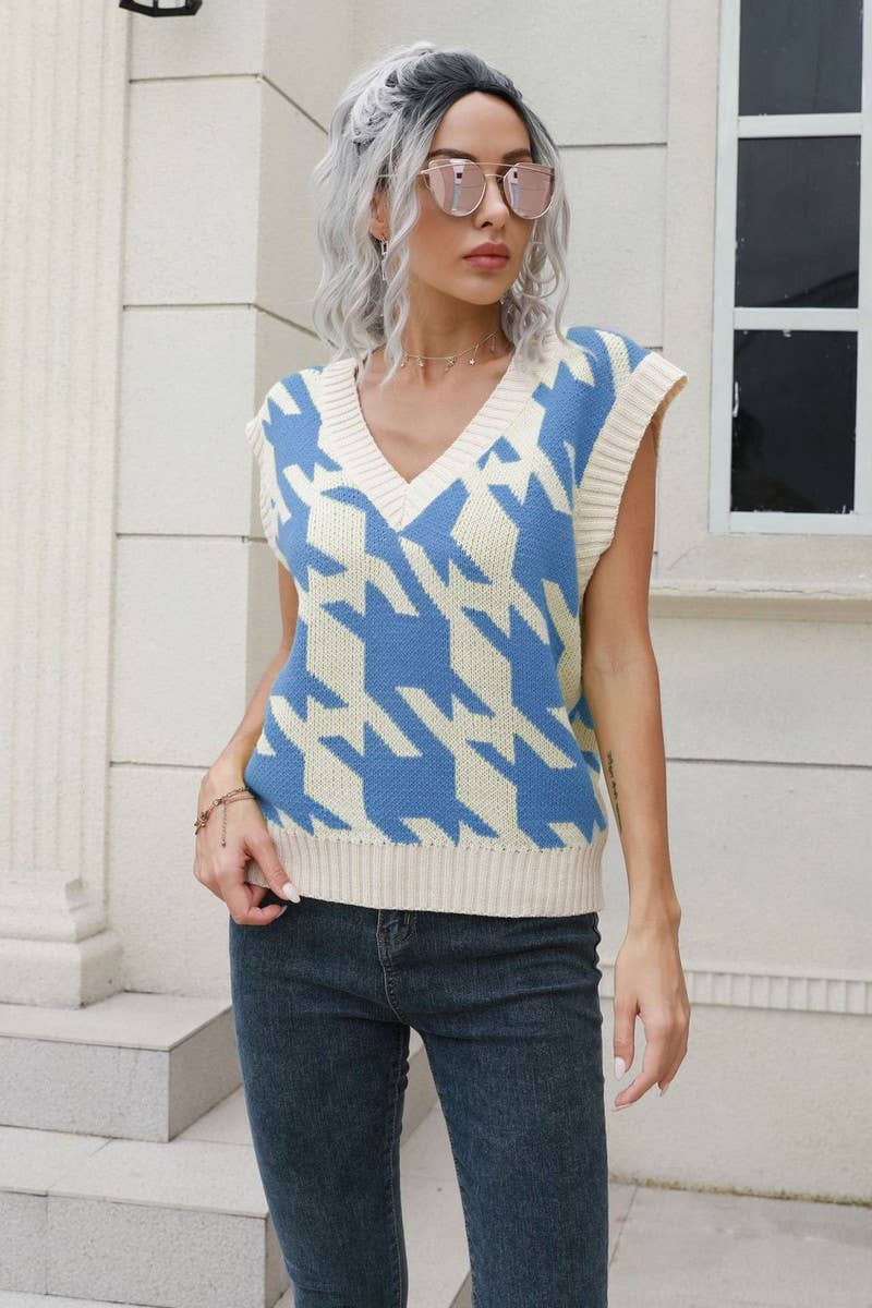 CWOV0501_HOUNDSTOOTH V-NECK VEST SWEATER VEST