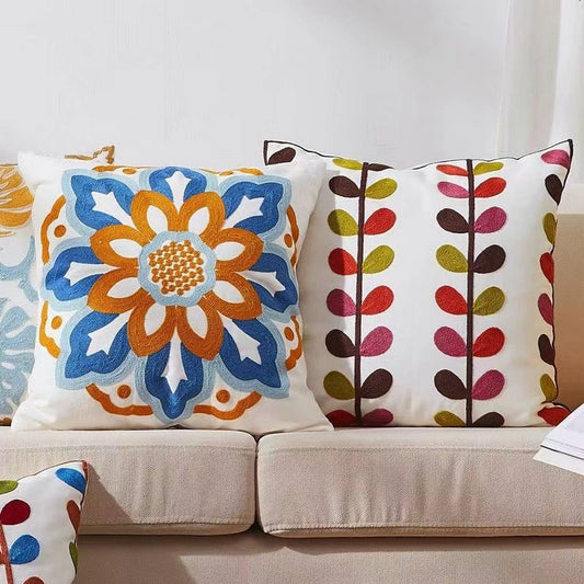 Embroidered Daisy Towel Stitch Cushion Cover