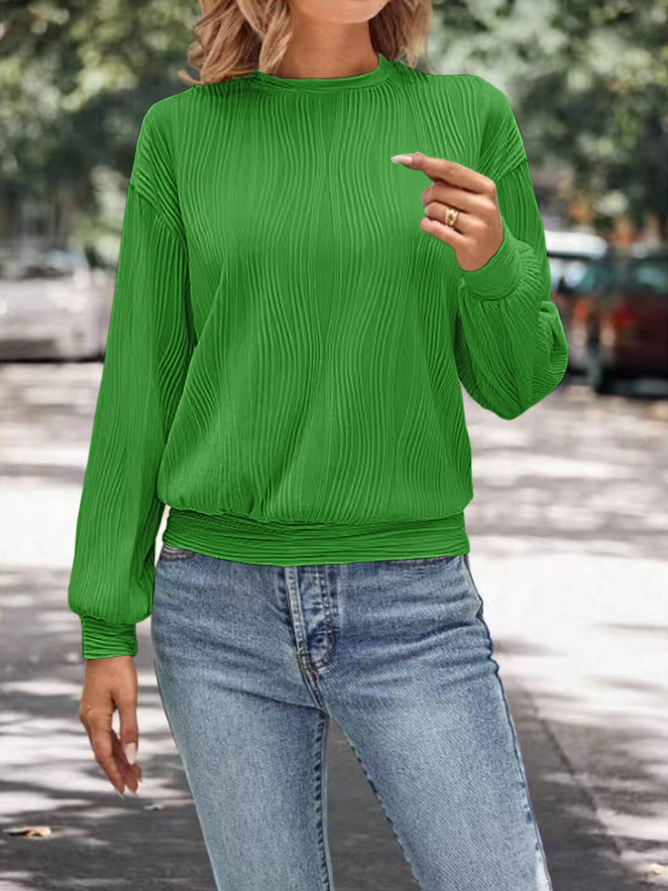 DROP SHOULDER ROUND NECK KNIT SOLID COLOR T-SHIRT