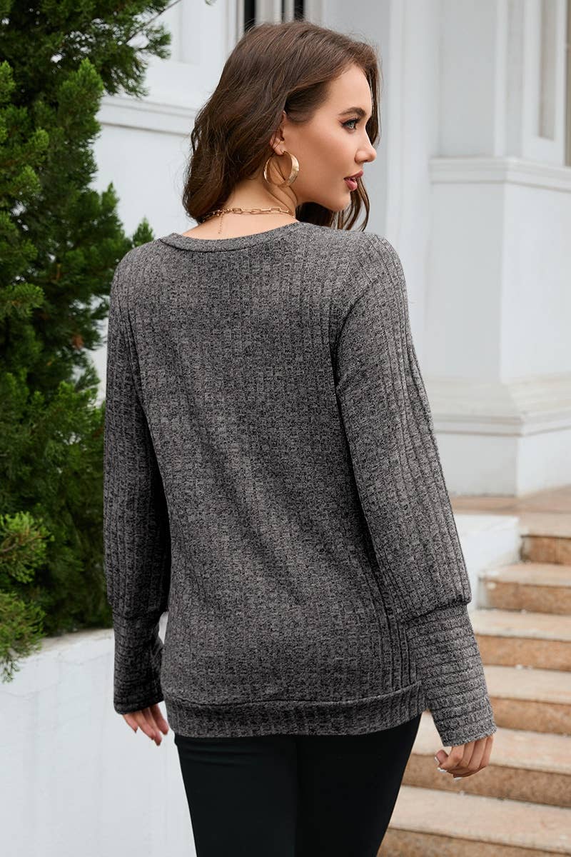 CWOSWL6358_STYLISH SLIM V-NECK LONG SLEEVE SWEATER