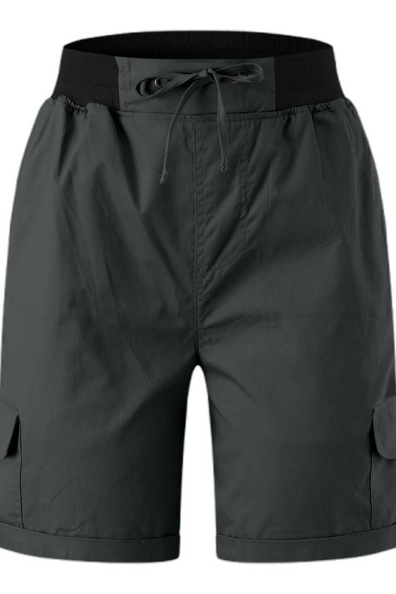 CWBSP0562_RETRO SOLID DRAWSTRING RIBBED UTILITY SHORTS