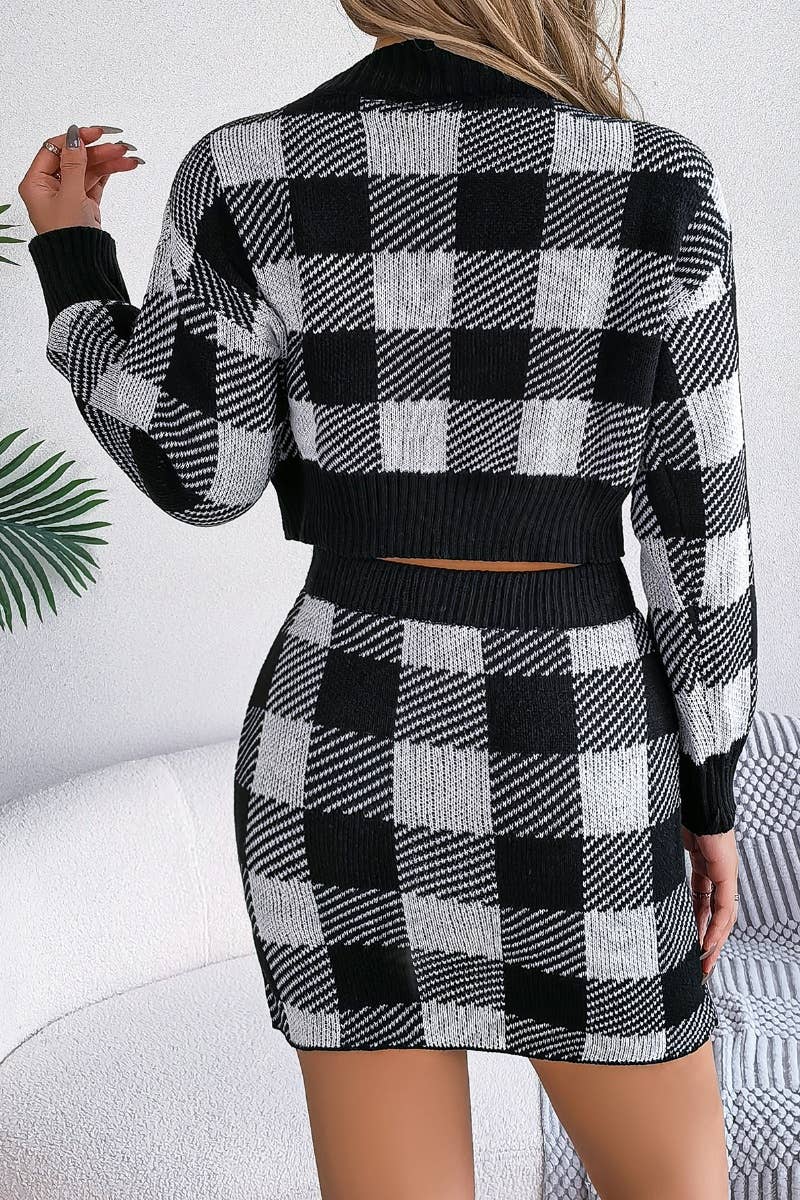 CWSS0748_WOOL PLAID LONG-SLEEVED BLOUSE SKIRT SUIT