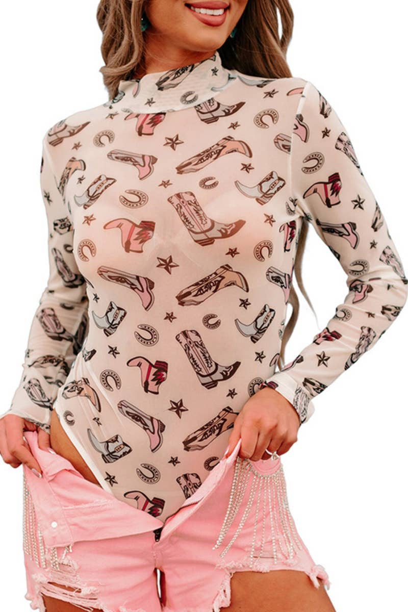 CWSJS1104_SEXY WESTERN PRINT LONG-SLEEVED BODYSUIT