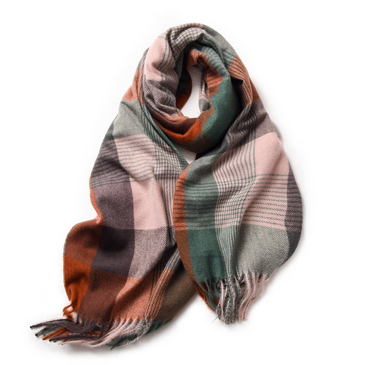 WOMEN WINTER TARTAN WITH FRINGE PLAID SCARVES