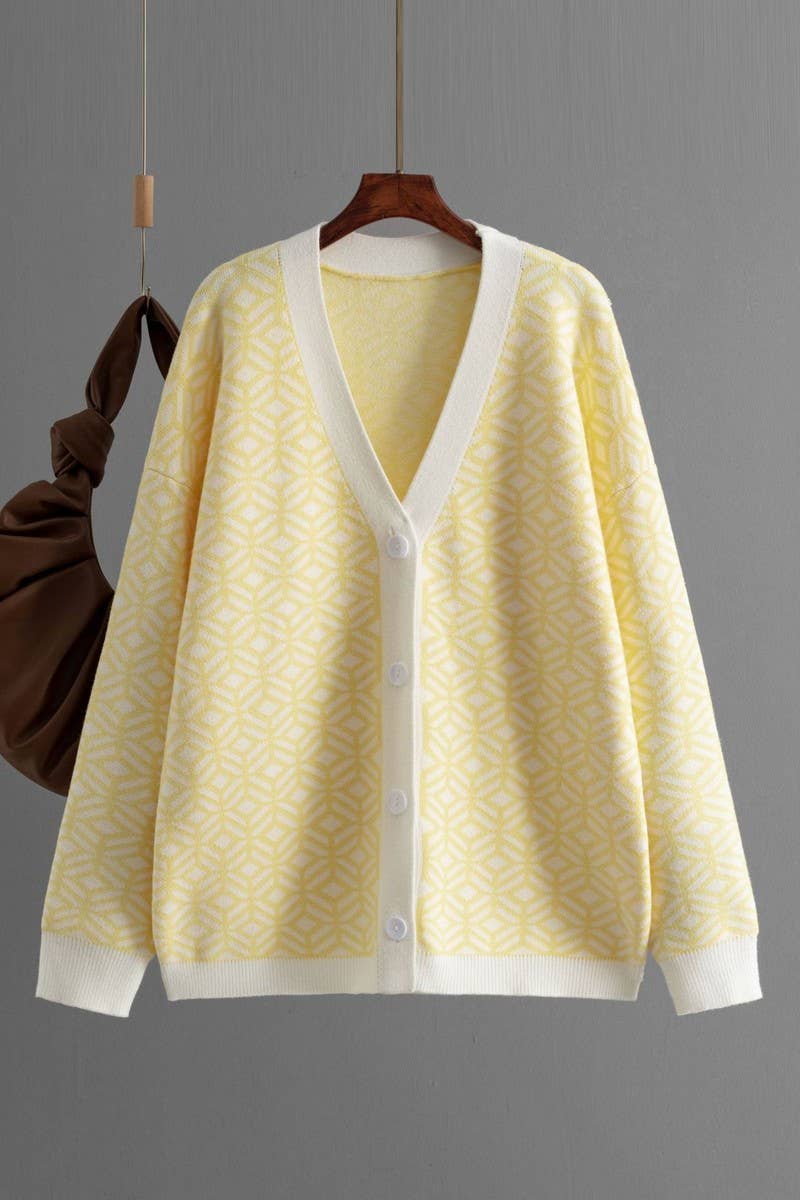 CWOCAL00674_V NECK HOUNDSTOOTH COLORBLOCK LONG CARDIGAN