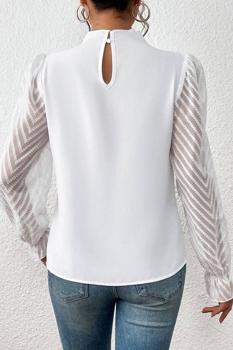 CWTBLS1823_SPRING AND AUTUMN HALF TURTLENECK CHIFFON TOP