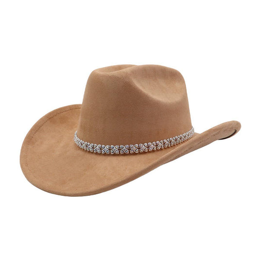 Suede Cowboy Fedora Hat Western Ethnic Style_CWAH04421