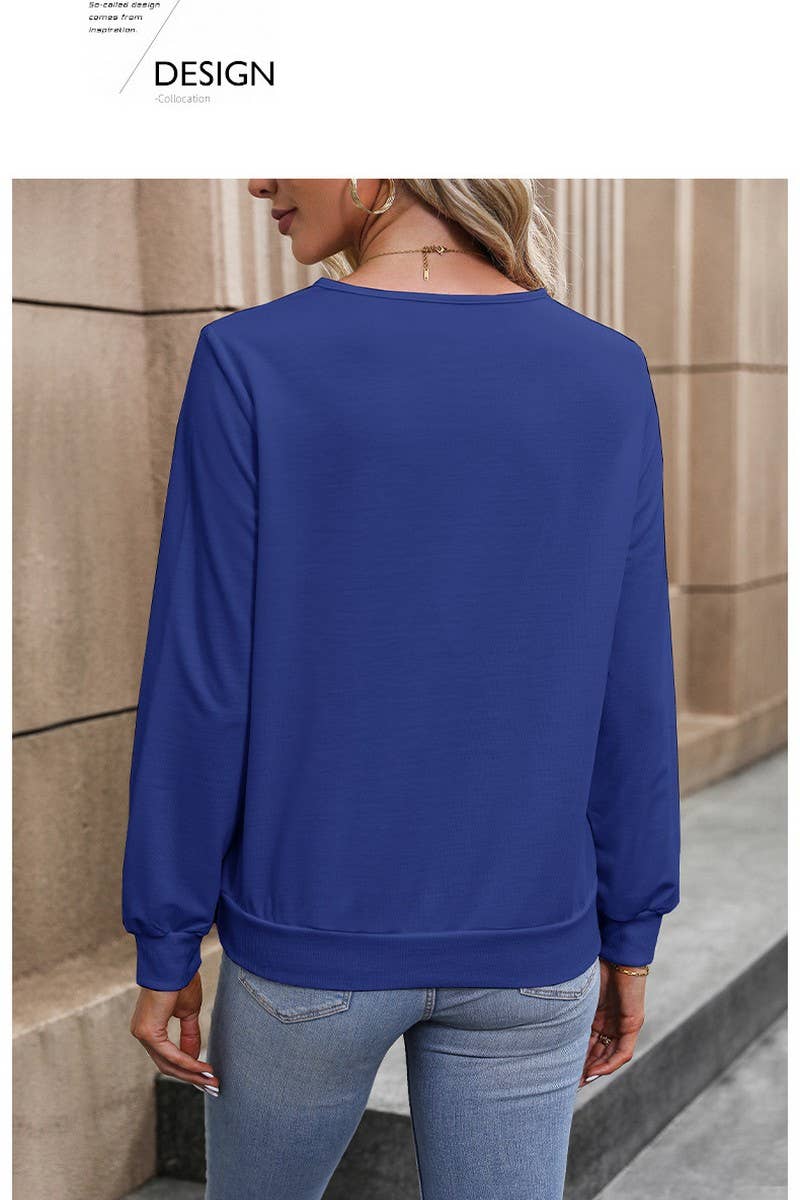 CWTBLL4041_SOLID WHITE V-NECK LONG SLEEVE SWEATSHIRT