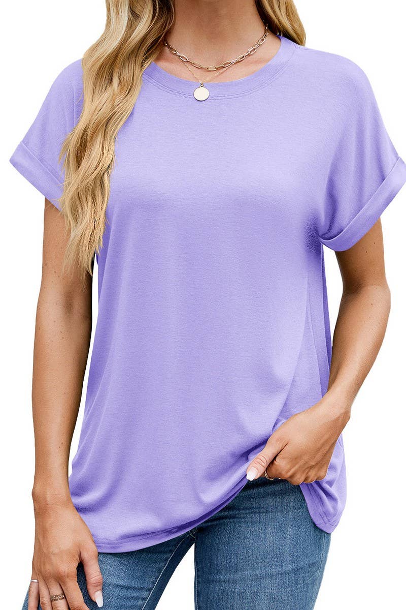 CWTTS1323_NEW SOLID COLOR ROUND NECK LOOSE SHORT SLEEVE T-SH