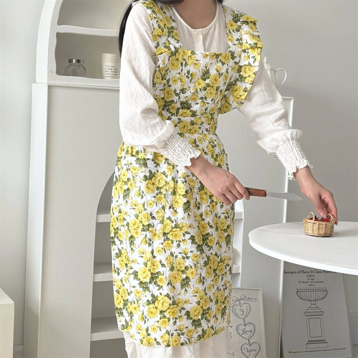 HANDMADE FLORAL ROSES AND RUFFLED APRON