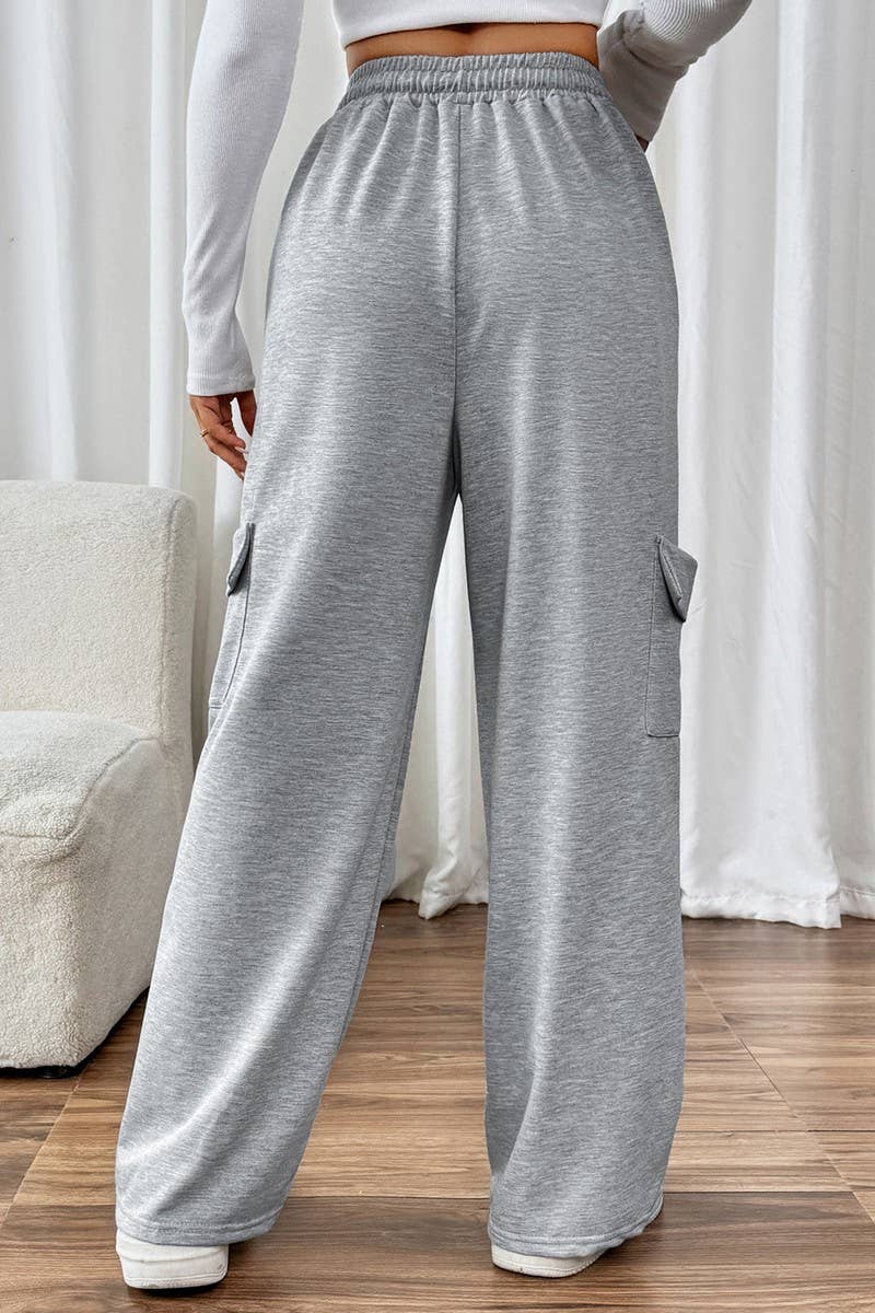 CWBLP1065_ELASTIC WAIST PATCH POCKET STRAIGHT PANTS