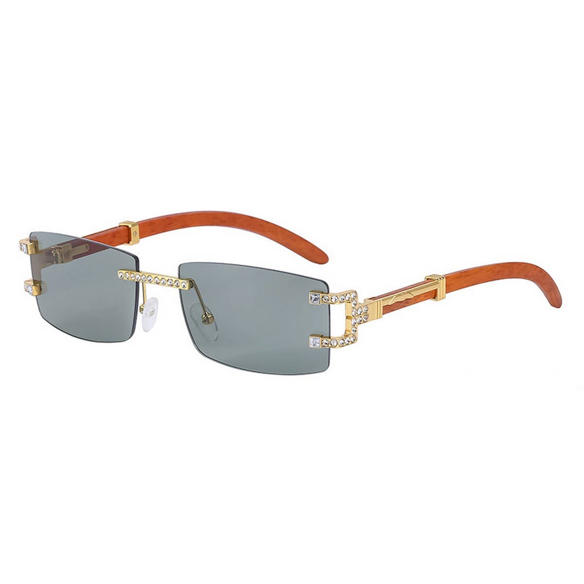 VINTAGE FAUX WOOD FRAMELESS DIAMOND SUNGLASSES