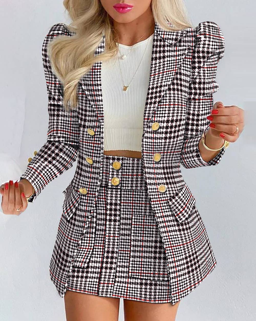 Fashionable printed puffed-sleeve suit jacket