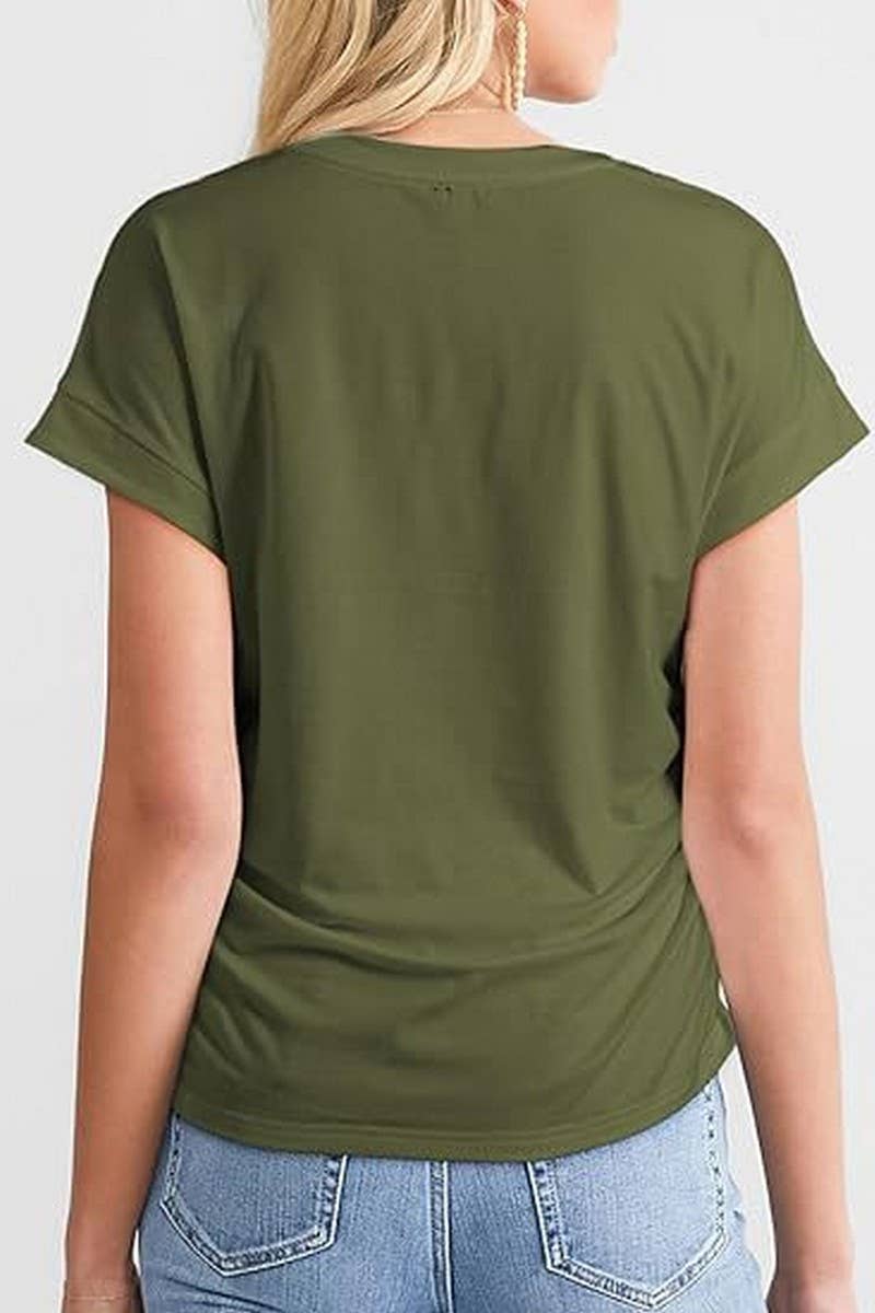 CWTTS1386_SUMMER FASHION SIDE PLEATED RAGLAN T-SHIRT