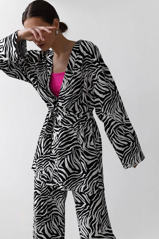 CWSPJ0379_SATIN STRIPE PRINT CARDIGAN PAJAMAS TWO-PIECE SET