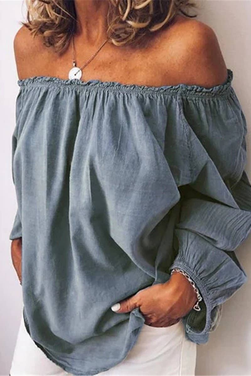 CWTTL01004_BOAT NECK ELASTIC PLEATED SOLID COLOR SHIRT