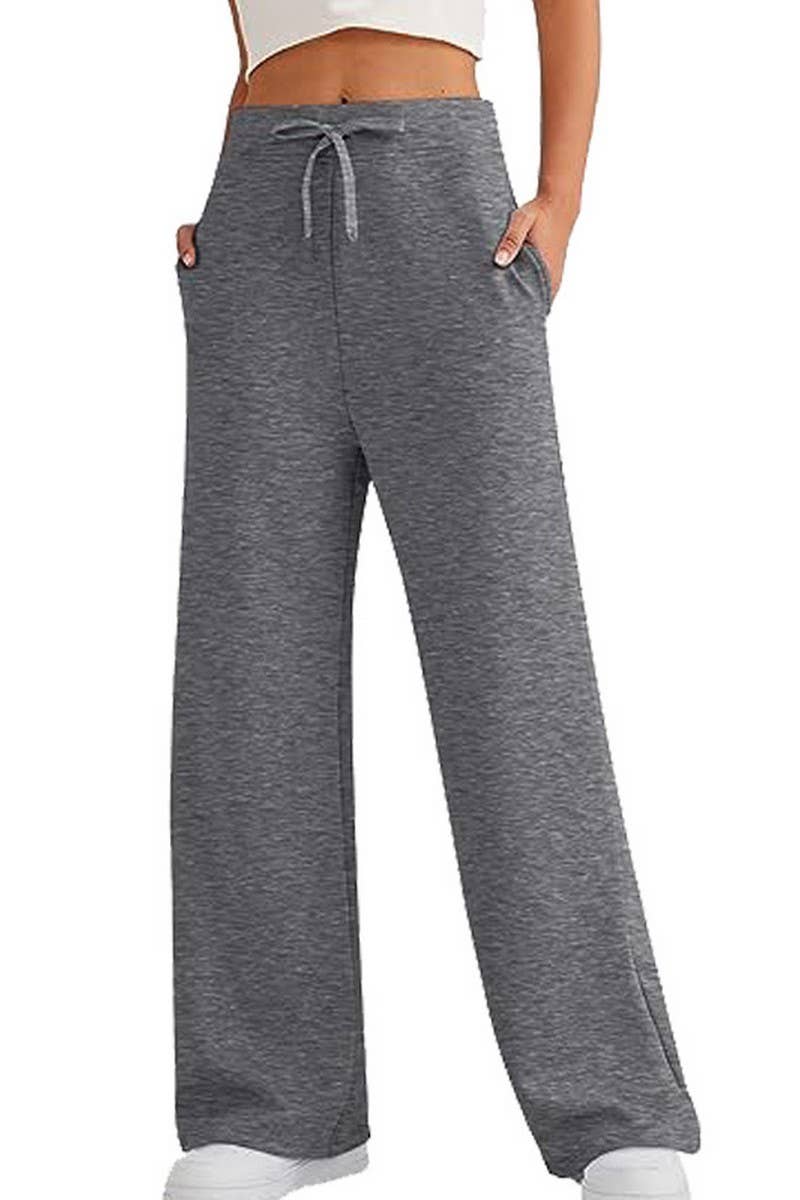 CWBLP0703_SOLID COLOR CASUAL LACE-UP WIDE-LEG SWEATPANTS