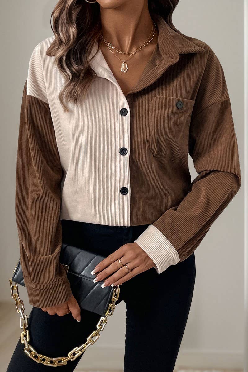 CWTBLL3716_AUTUMN AND WINTER CONTRAST COLOR LAPEL THIN COAT